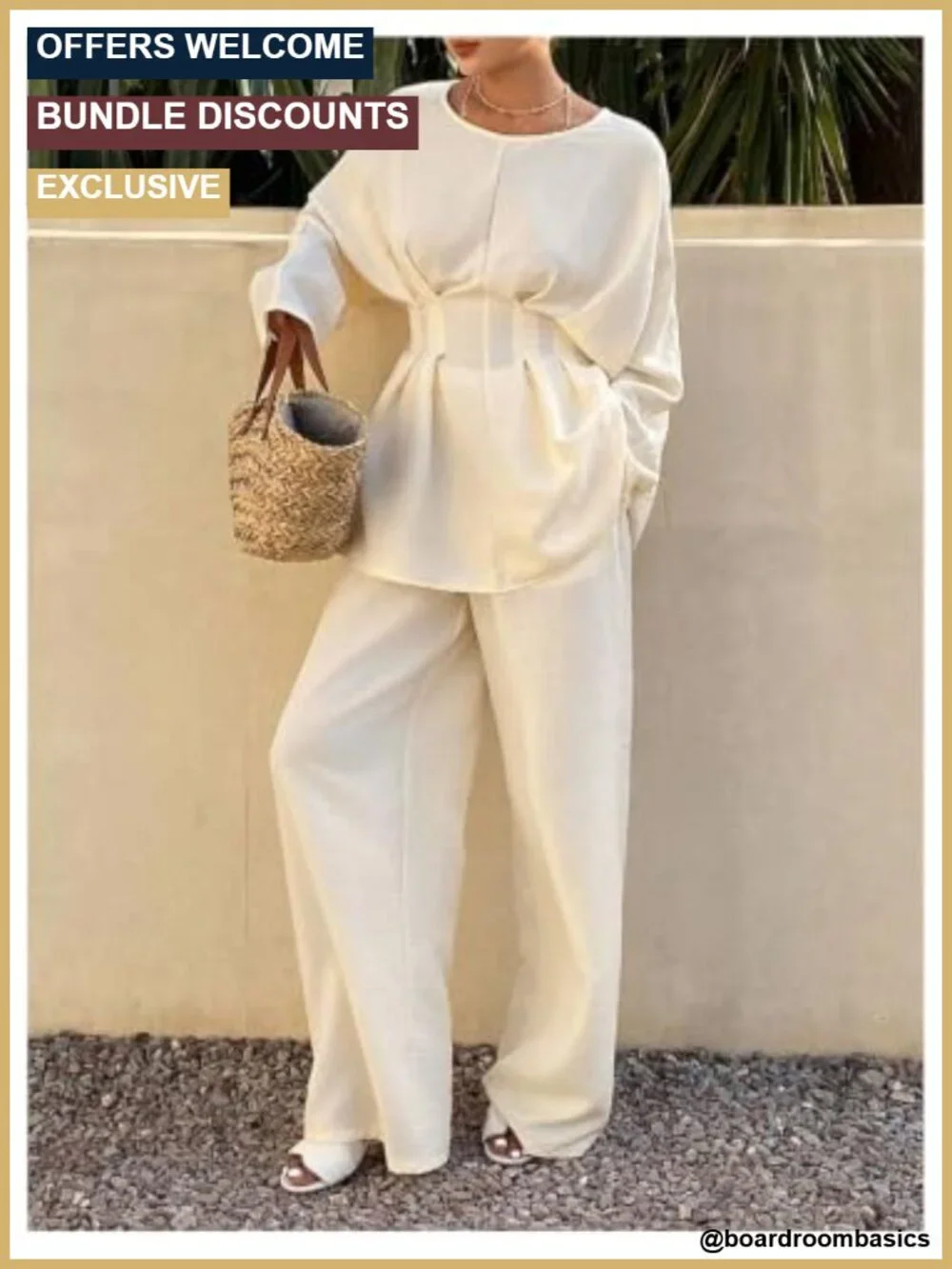 2 Piece Business Casual Outfit Long Sleeve Peplum Top Wide Leg Pants Pockets